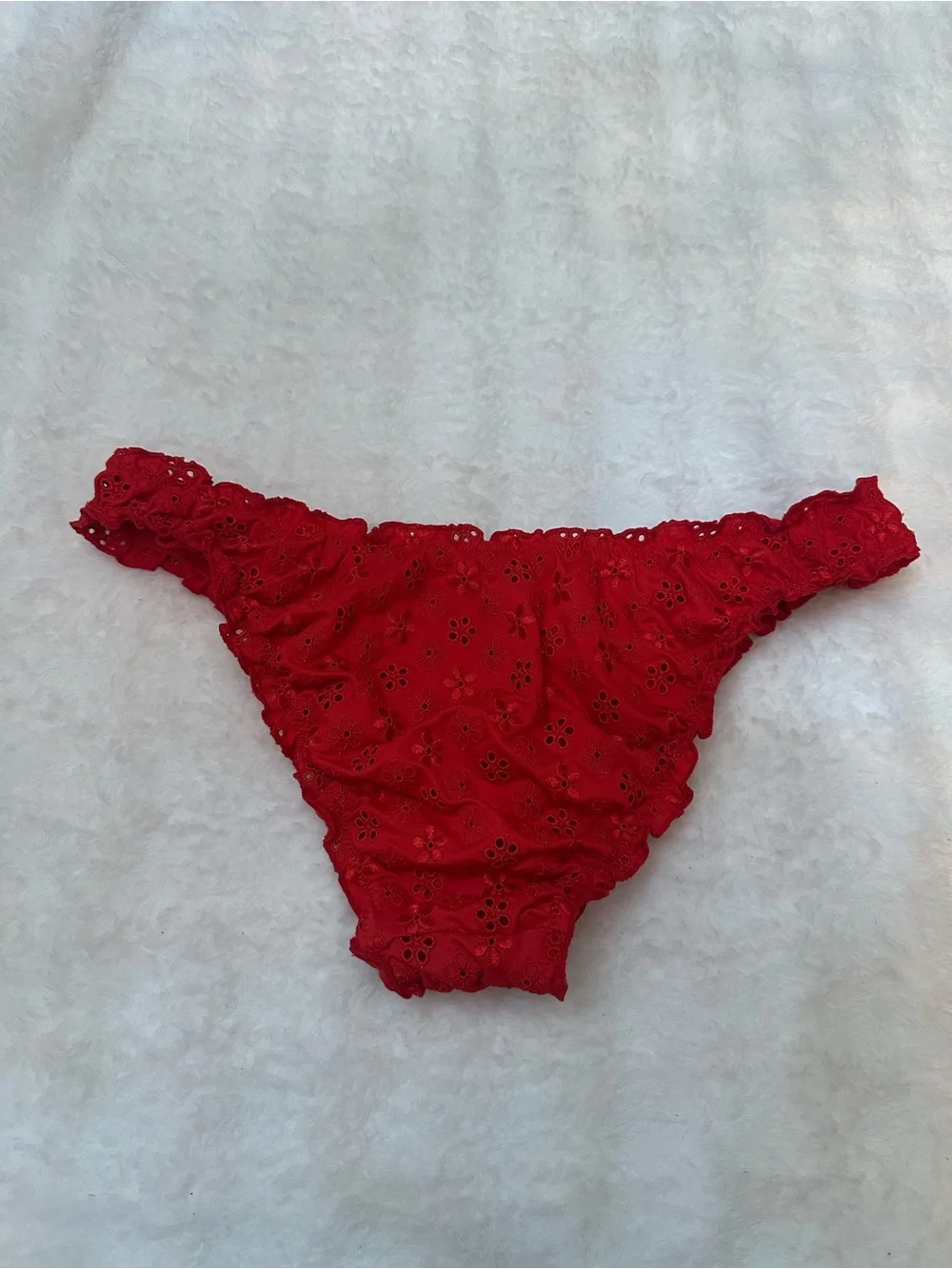 New! PINK x Frankies Bikinis Red Hudson Eyelet Cheeky Bikini Bottom 39212